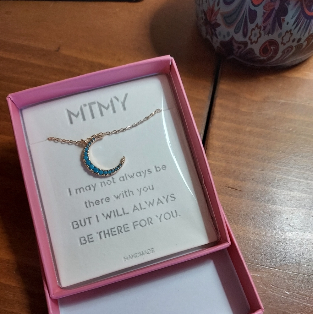 Blue and Gold Crescent Necklace